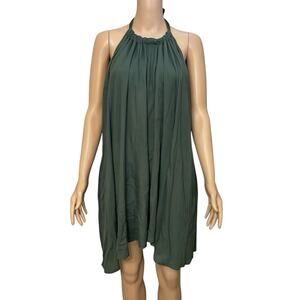 Elan Swim Cover Up Dress Medium Halter Neck Mini A-line Green Low Back Beach￼